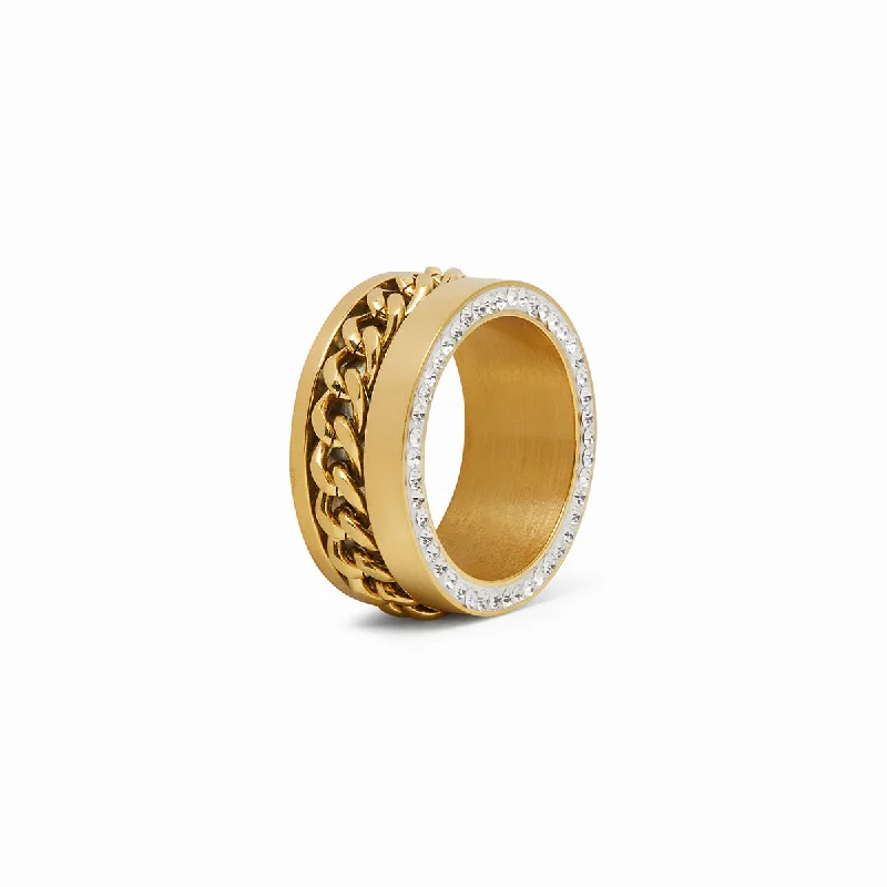 carved rings for women -Cuban Stone Layered Ring - Gold