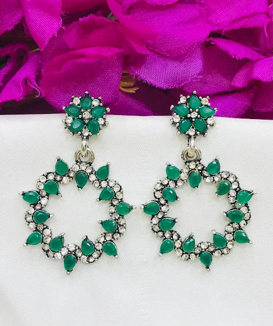 dangly earrings for women -Alluring Green Color Oxidized Earrings For Women