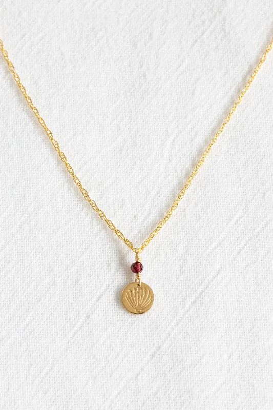 layering necklaces for women -Ohia Flower Disc Garnet Mona Necklace