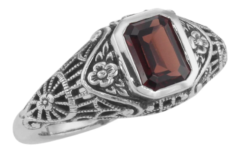 wedding rings with diamonds for women -Vintage Inspired Garnet Filigree Ring