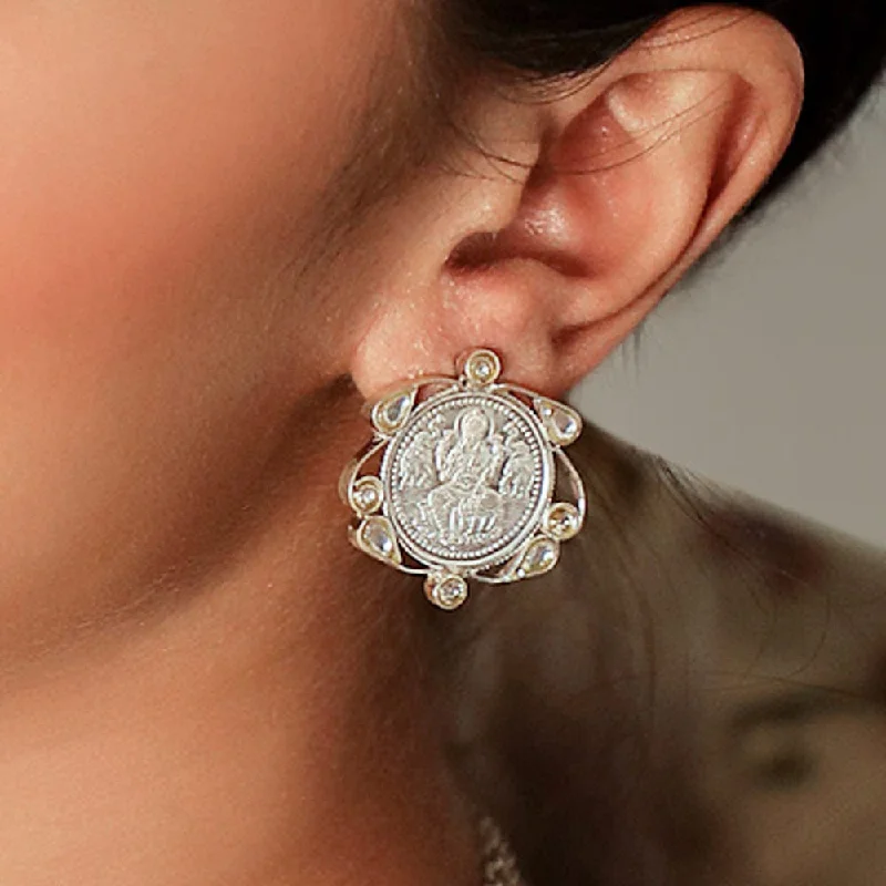 long earrings for women -Silver kuber polki coin earring