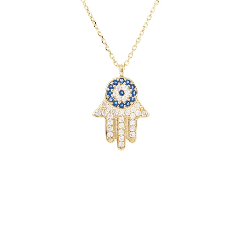 pearl necklaces for women -Hamsa Charm Necklace (14K)