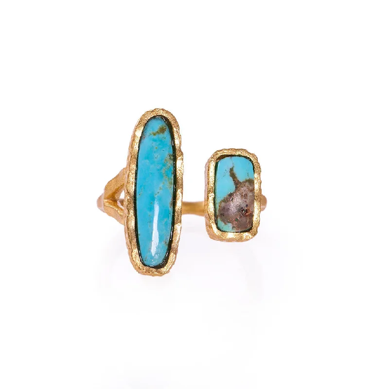 wedding rings for women -Deco Twin Stone Ring - Turquoise