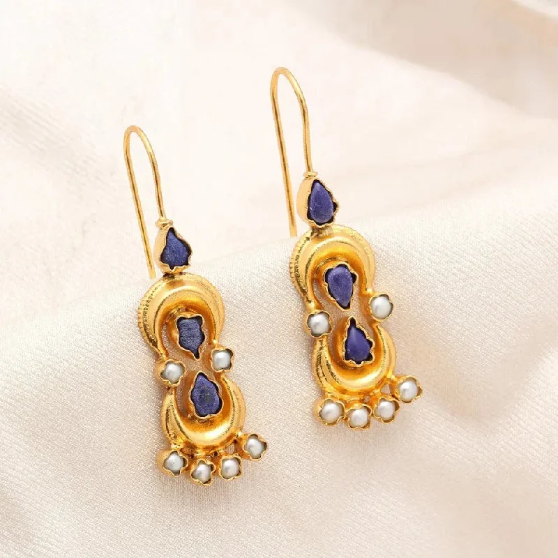 personalized earrings for women -Silver Gold Plated Lapis and Pearl Earrings