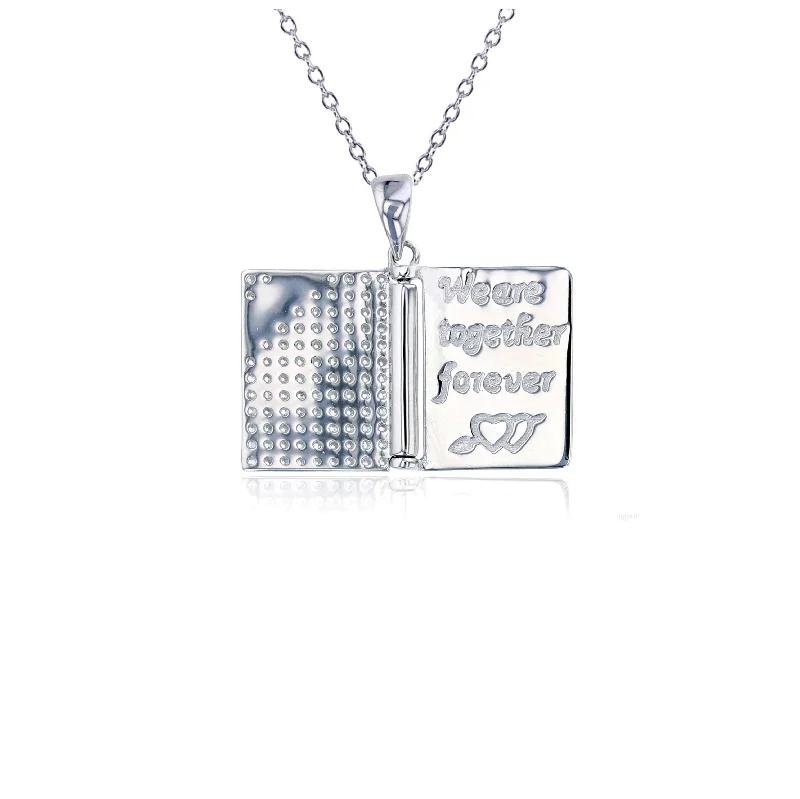 fashion necklaces for women -Book & "We are together forever" Necklace (Silver)