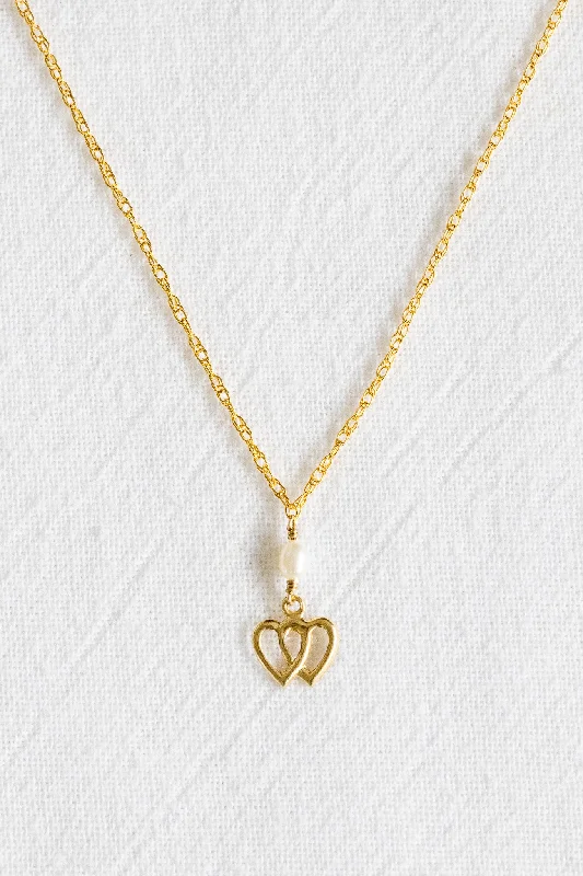 charm necklaces for women -Double Heart Pearl Mona Necklace