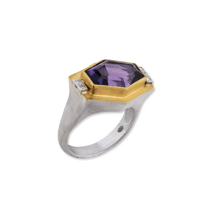 silver promise rings for women -Lika Behar Amethyst "DECO" Ring