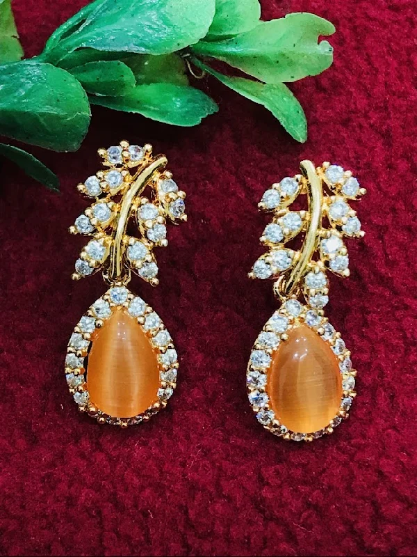 gemstone dangly earrings for women -Attractive American Diamond Orange Color Beautiful Earrings