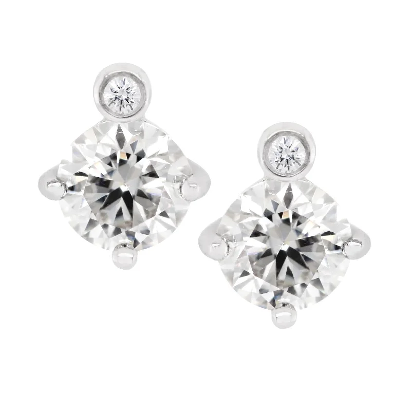 custom earrings for women -STERLING SILVER STUDS WITH MOISSANITE AND LAB GROWN DIAMOND ACCENTS, .02 CT TW