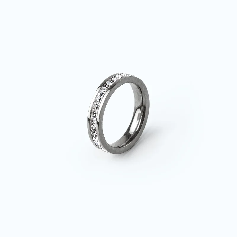 engraved rings for women -Monaco CZ Iced Ring - Silver