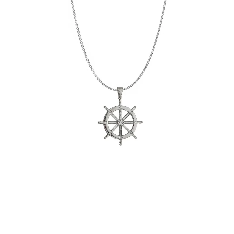 heart pendant necklaces for women -Ship Wheel Necklace (Silver)