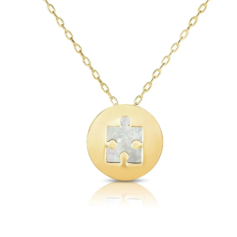 adjustable chain necklaces for women -Mother of Pearl Puzzle Piece Medallion Necklace (14K)