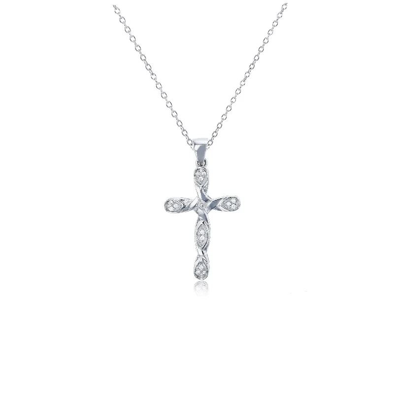 solitaire necklaces for women -Beaded Cross Necklace (Silver)