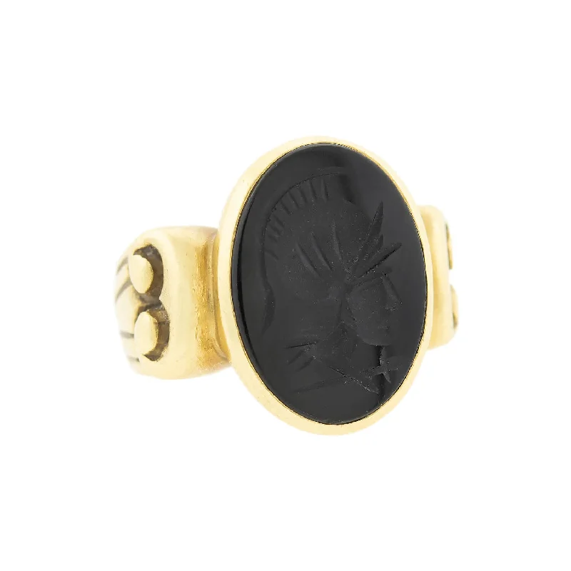 wedding sets for women -Estate VAHE NALTCHAYAN 18k Carved Onyx Intaglio Ring