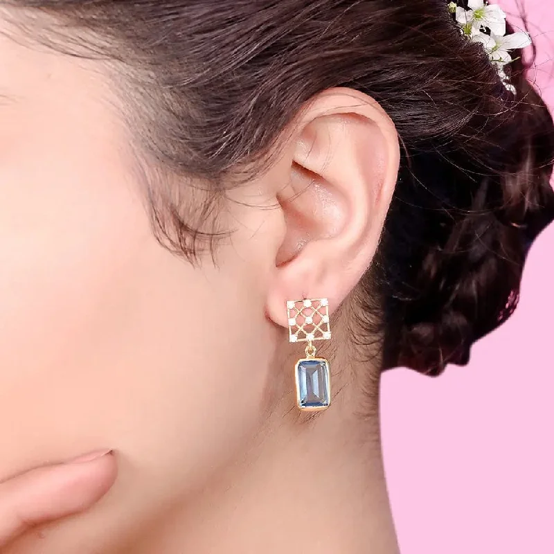 hoop earrings with charms for women -BLUE DROP SHOOTING STAR SILVER 92.5 CROSS ZIRCON EARRING