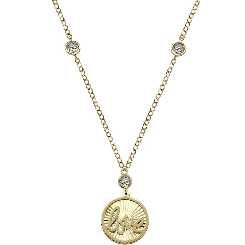 twist necklaces for women -Halo Love Medallion Necklace (14K)