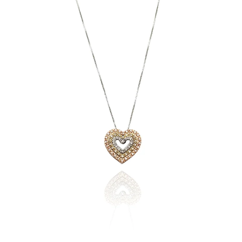 rose gold necklaces for women -Tri-Tone Triple Heart Diamond Necklace (10K)