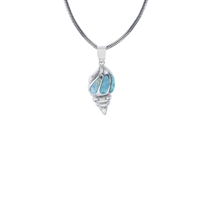 diamond necklaces with sapphires for women -Larimar Seashell Snake Necklace (Silver)