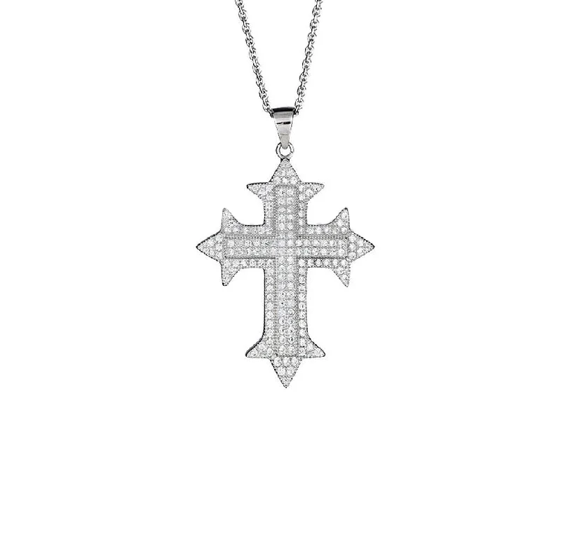 twist necklaces for women -Iced-Out Cross Necklace (Silver)