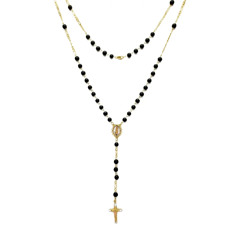 layered necklaces for women -[Round] Onyx Rosary Necklace (14K)