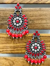 chandelier earrings for women -Alluring Oxidized  Maroon Color Beautiful Flower Design Earrings For Women