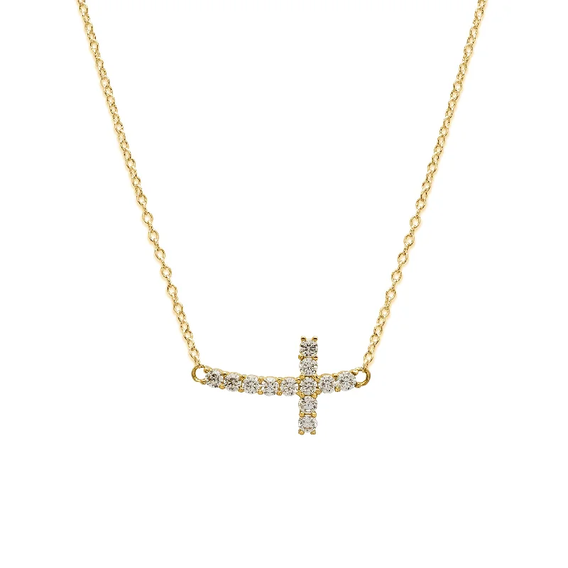 gemstone necklaces for women -Zirconia Sideways Cross Necklace (14K)