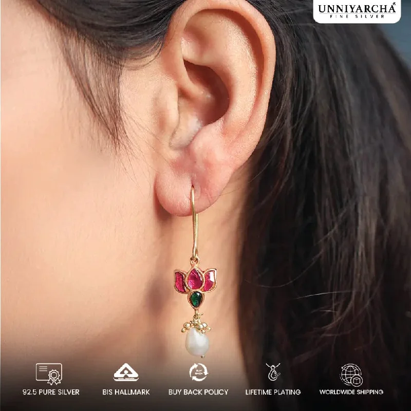 solid gold earrings for women -Lotus Gold Earring