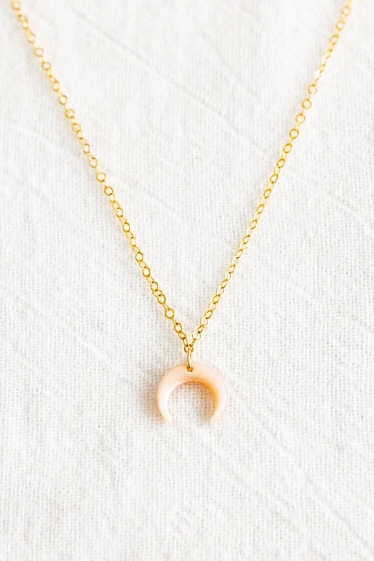 cute charm necklaces for women -Pink MOP Crescent Plain Necklace