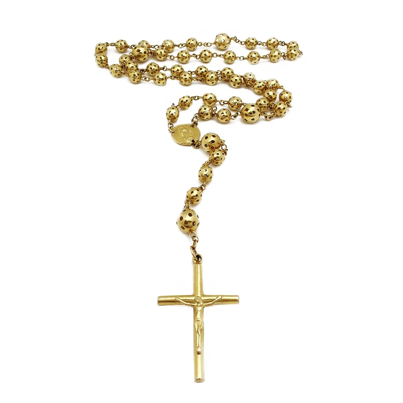 long gold necklaces for women -Rosary Filigree Holes Necklace (14K)