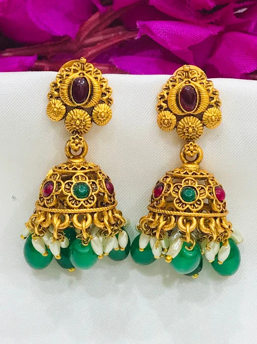 vintage stud earrings for women -Delightful Multicolor Antique gold Jhumka Earrings For Women