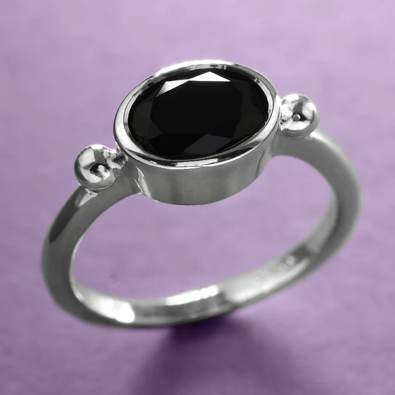 wedding bands for women -Black Onyx Ring In Silver