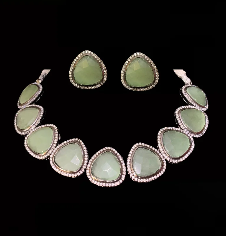 round pendant necklaces for women -NS5 Victorian plated cz necklace - moss  green  ( READY TO SHIP )