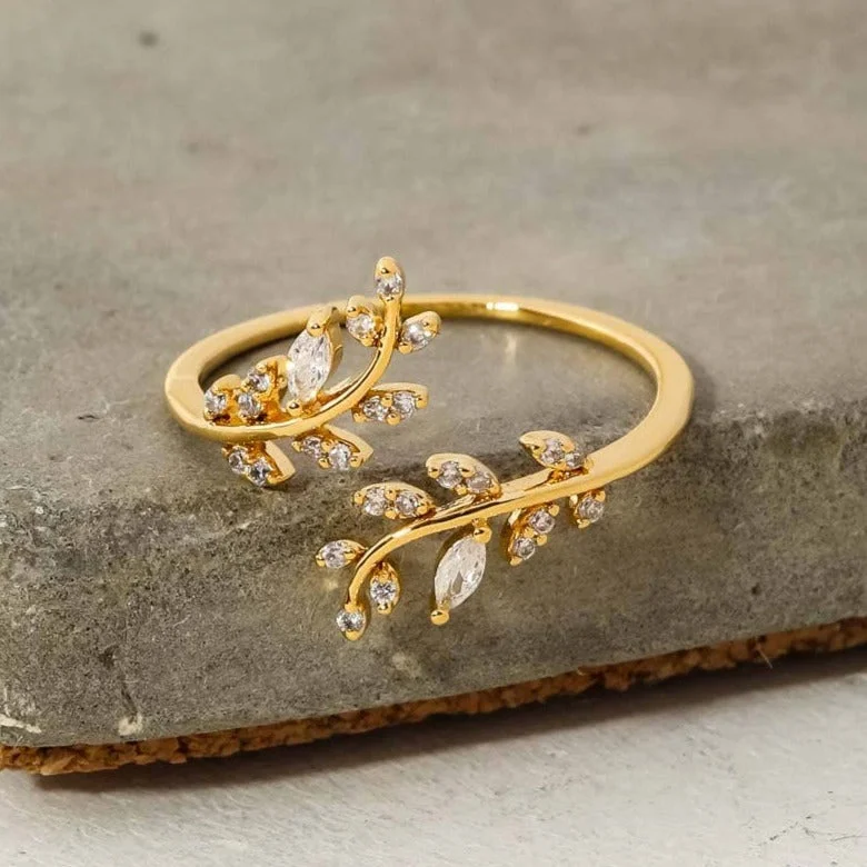 fashion statement rings for women -Gold Jeweled Vine Ring