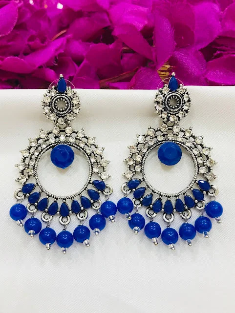 luxury earrings for women -Graceful Oxidized Blue Color Beads Worked Earrings