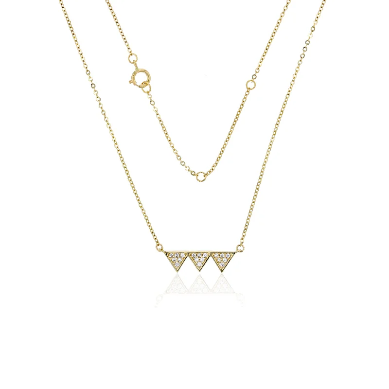 gemstone necklaces for women -Yellow Gold Triple CZ Triangle Fancy Necklace (14K)