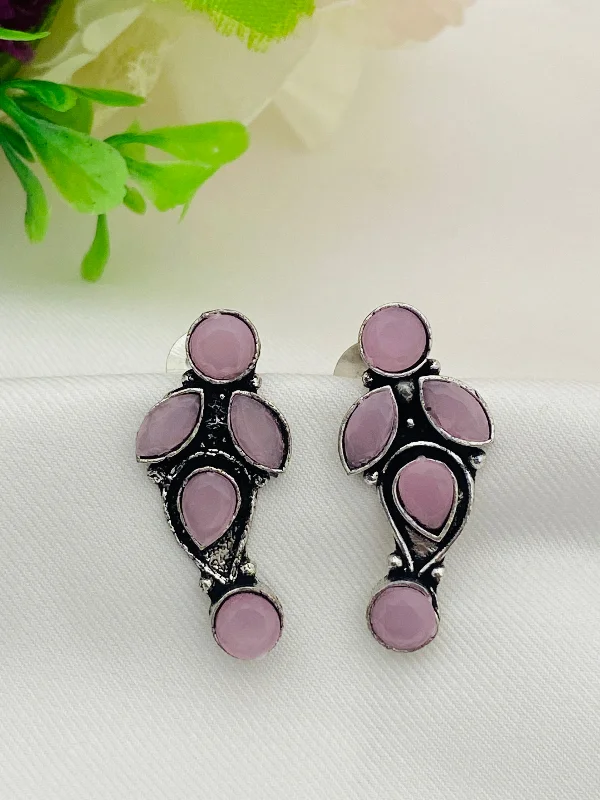 vintage earrings for women -Attractive Purple Stone Designer Oxidized Earrings For Women