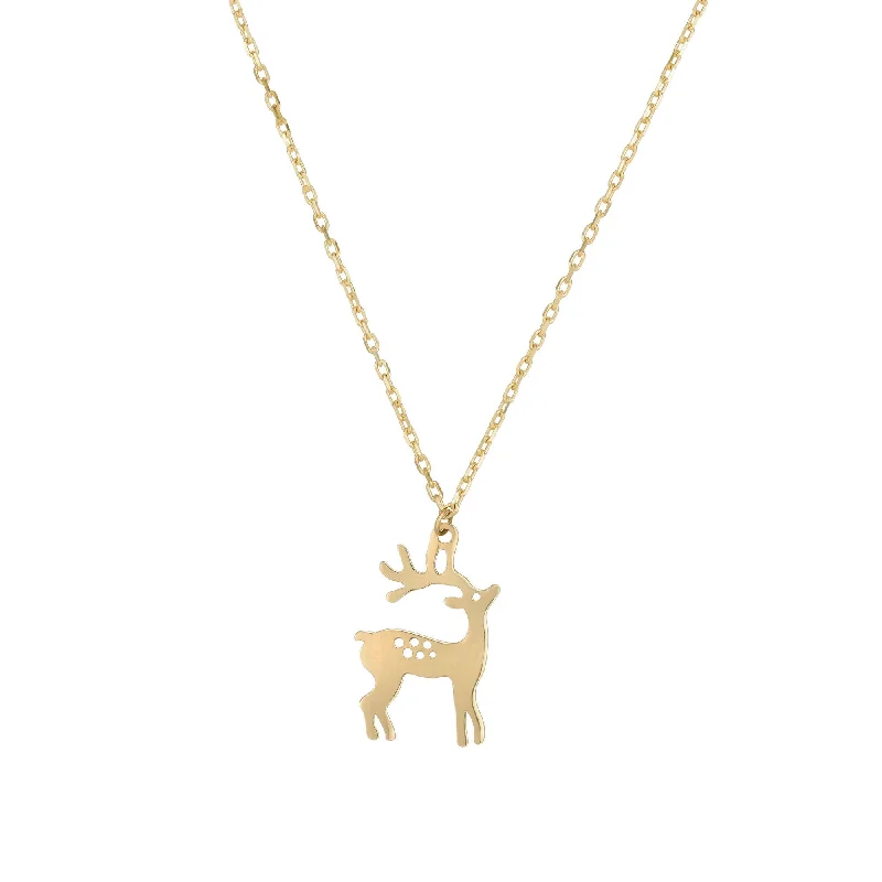 gemstone pendant necklaces for women -Golden Reindeer Necklace (14K)