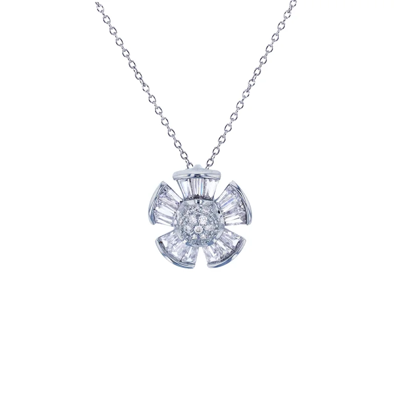 custom pendant necklaces for women -Baguette Flower Necklace (Silver)