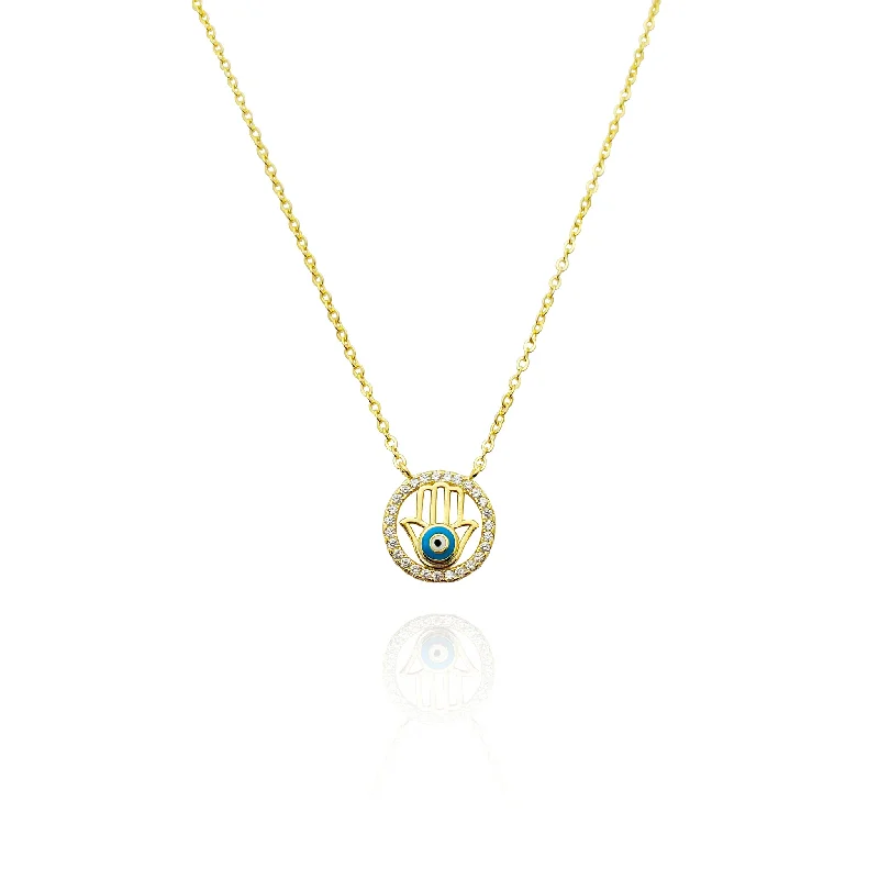 sapphire necklaces for women -Hamsa Rounded CZ Necklace (Silver)