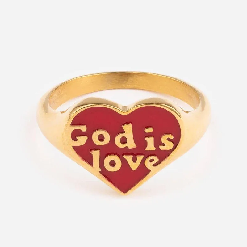 rose gold engagement rings for women -Enamel God is Love Ring