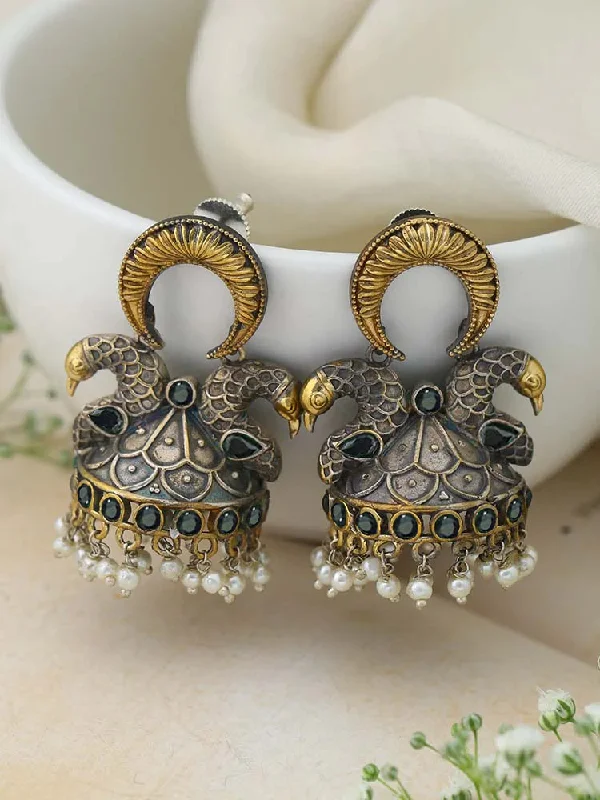 elegant earrings for women -Unique And Elegant High End Two Tone Oxidized Jhumkas