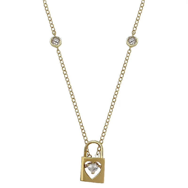 fine diamond necklaces for women -Heart Padlock Station Necklace (14K)