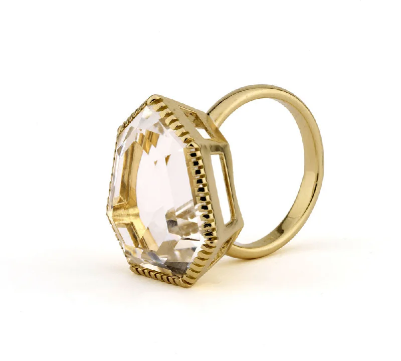 heart-shaped rings for women -18kt Yellow Gold Byzantine Ring with Rock Crystal