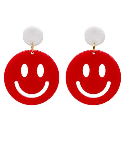 crystal earrings for women -Red and White Smiley Earrings