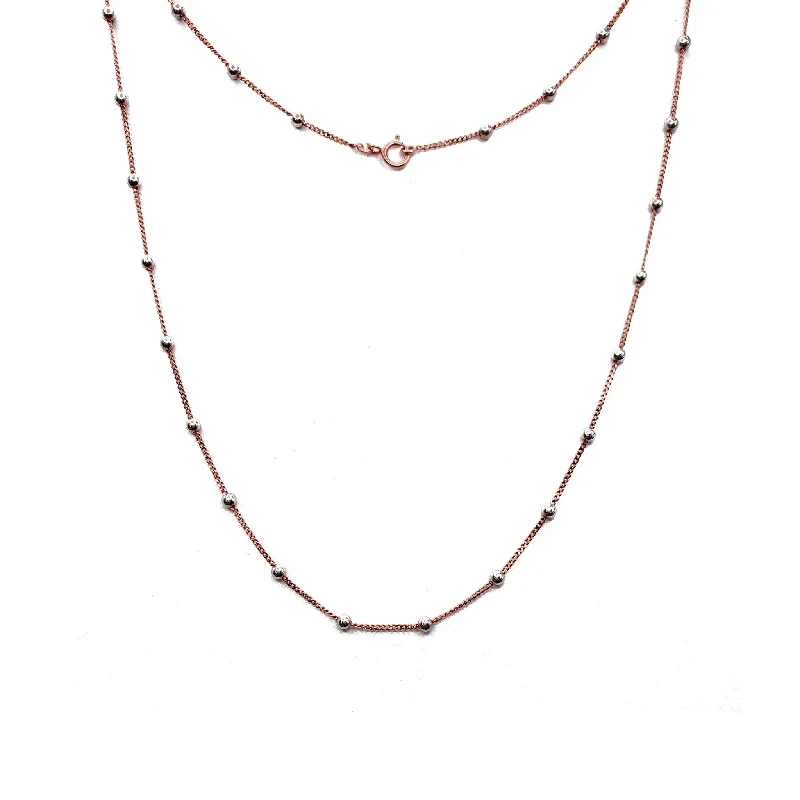 double-layered necklaces for women -Cuban and Beads Rose Necklace (14K)