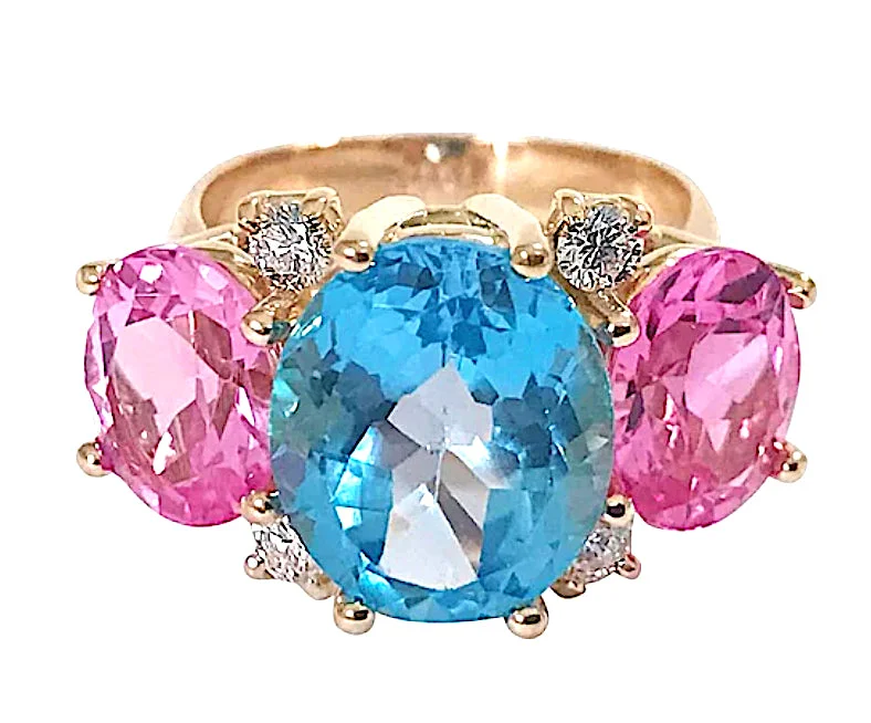 diamond stack rings for women -Medium GUM DROP™ Ring Blue Topaz Pink Topaz