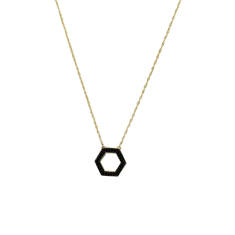 minimalist gold necklaces for women -Onyx Hexagon Necklace (10K )