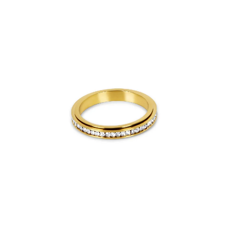 cocktail rings for women -Rotatable Stone Ring - Gold