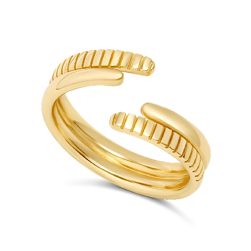 zirconia rings for women -Double Row Fluted Solid Cuff Ring