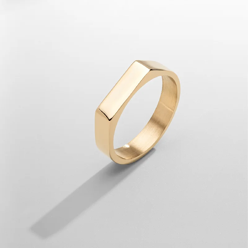 zirconia rings for women -Rectangle Signet Ring (Gold)